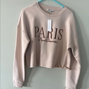 Francesca's Collections Paris Place Vendome Cropped Sweatshirt - Blush Pink